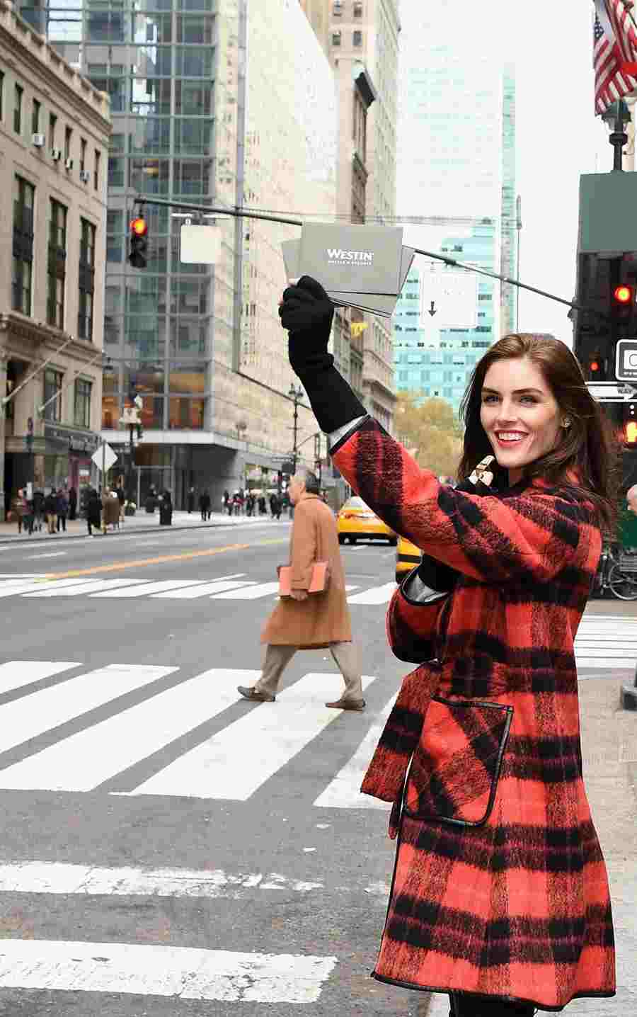 Model Hilary Rhoda at Grand Central Station to surprise travellers with a Westin 'Holiday After the Holiday'.