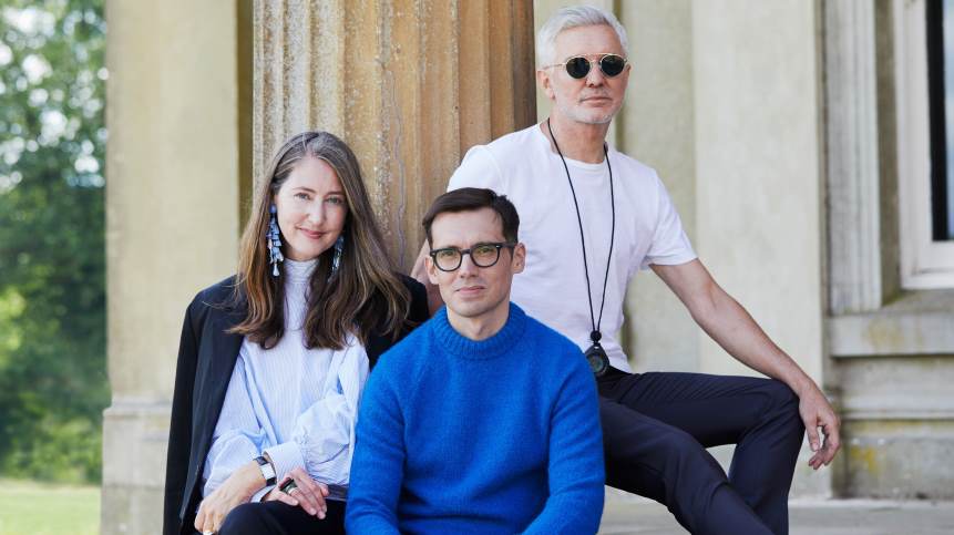 (L-R): H&M Creative Advisor, Ann-Sofie Johansson, with Erdem Moralıoğlu and Baz Luhrmann.