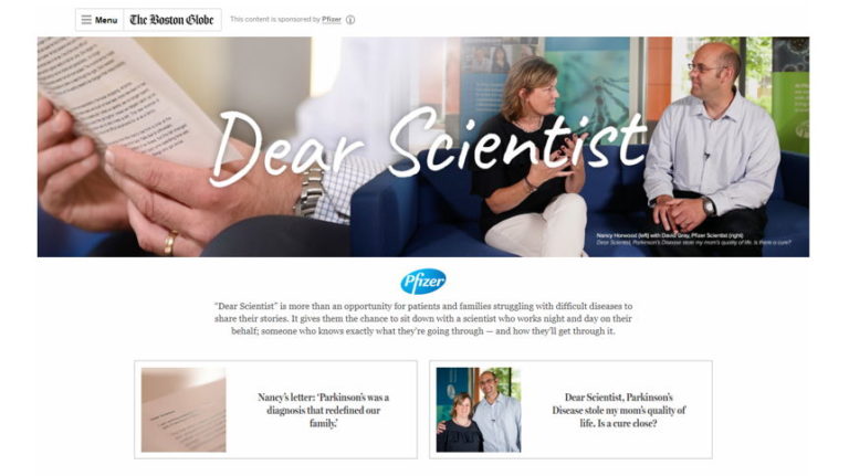 Pfizer Partners with The Boston Globe Brand Content Studio