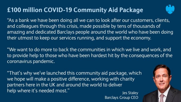 Barclays launches £100 million COVID-19 Community Aid Package