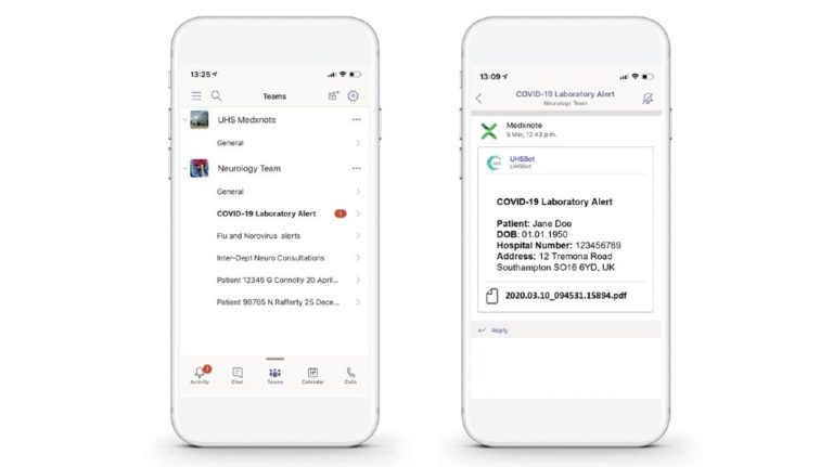 NHS staff receive test results directly to their phones with Microsoft Teams