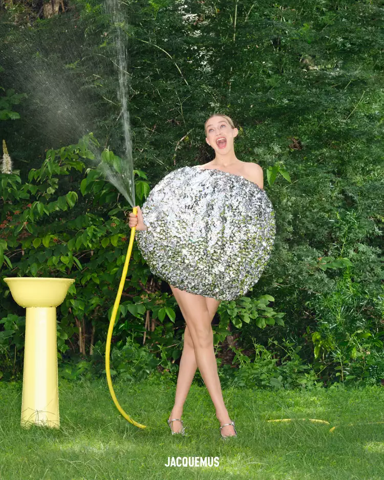 Gigi Hadid Drops Giant Egg Look In Silver Dress for Jacquemus