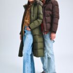 Superdry Fuji Hooded Mid Length Puffer Coat in Green and Everest Hooded Puffer Jacket in Brown