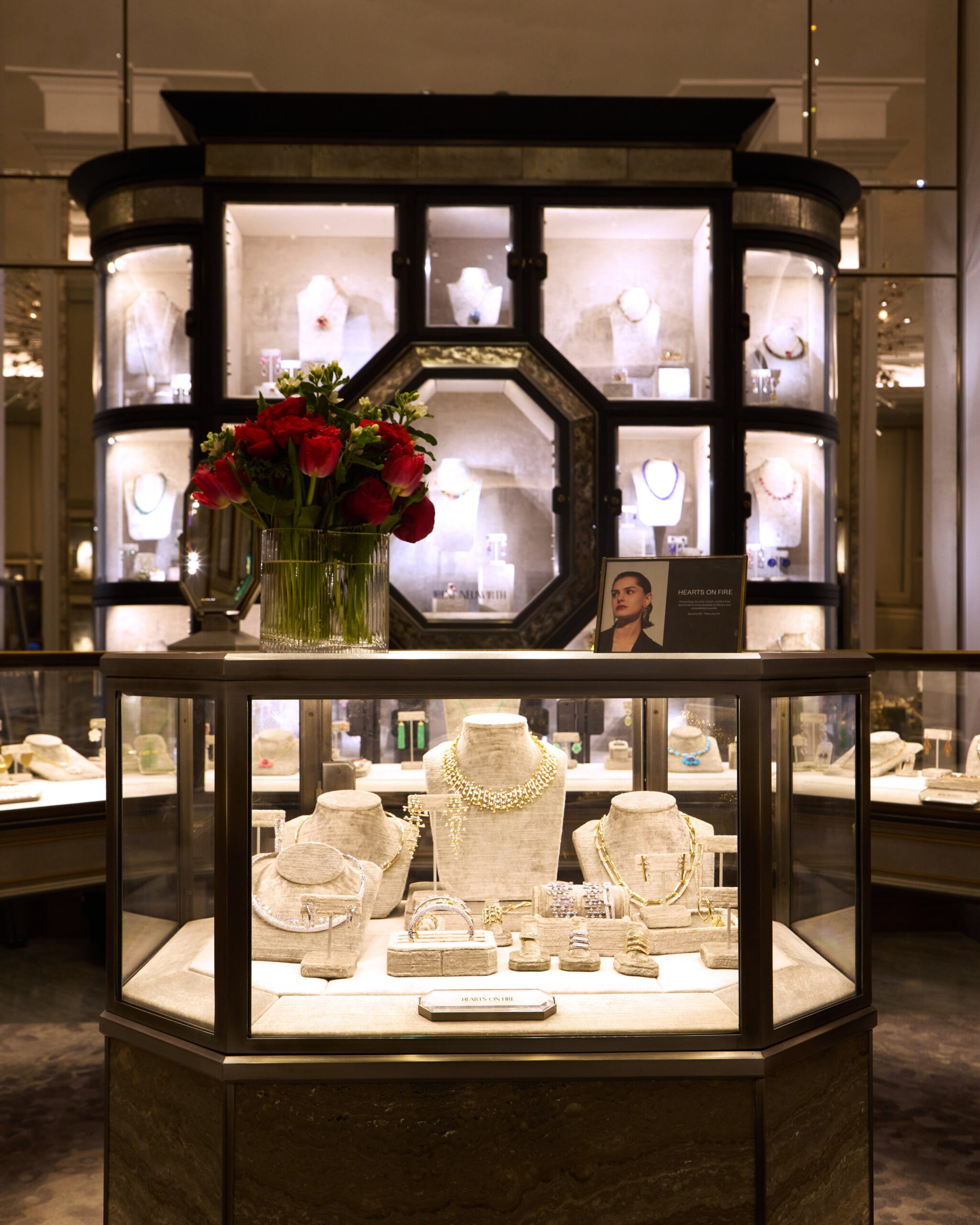 Hearts On Fire jewelry display at Bergdorf Goodman, first floor Jewelry Salon. Image source: Hearts On Fire